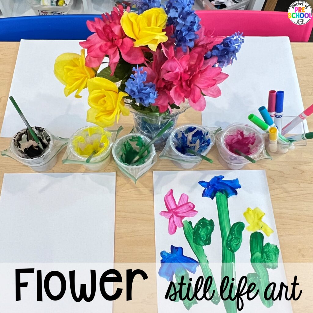 Flower still life art plus more spring art activities to brighten your preschool, pre-k, and kindergarten rooms.