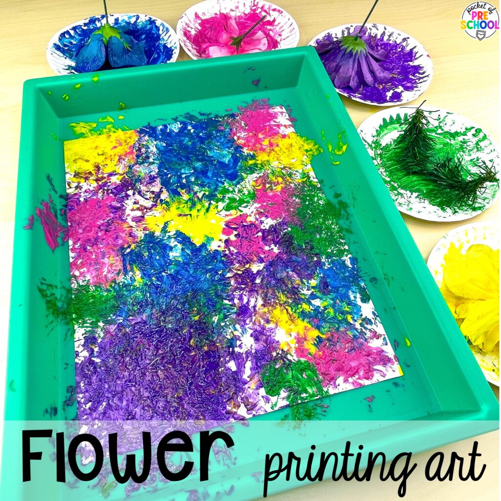 Flower printing art plus more spring art activities to brighten your preschool, pre-k, and kindergarten rooms.