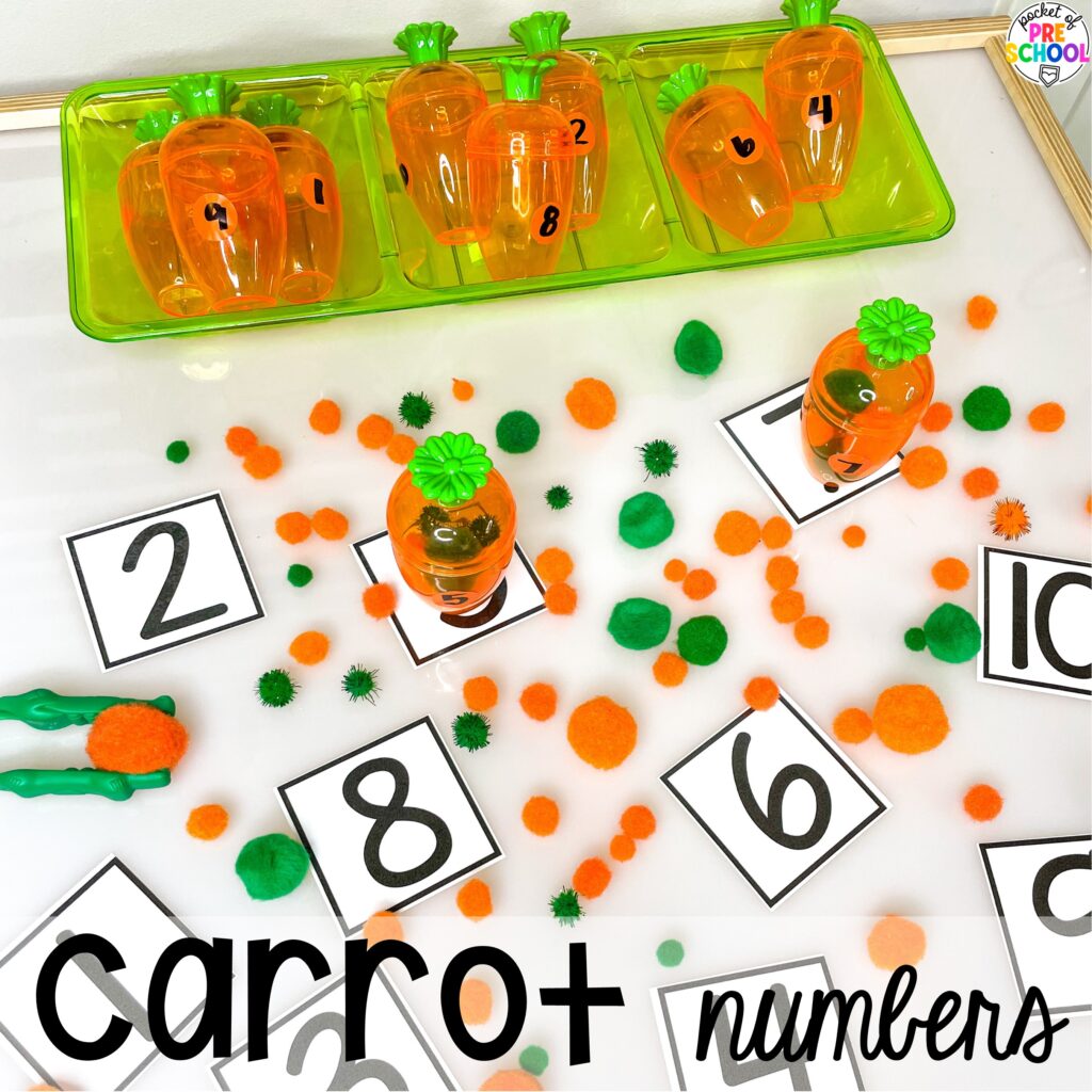 Carrot numbers plus more Easter-themed centers and activities that are sure to egg-cite your preschool, pre-k, and kindergarten students!