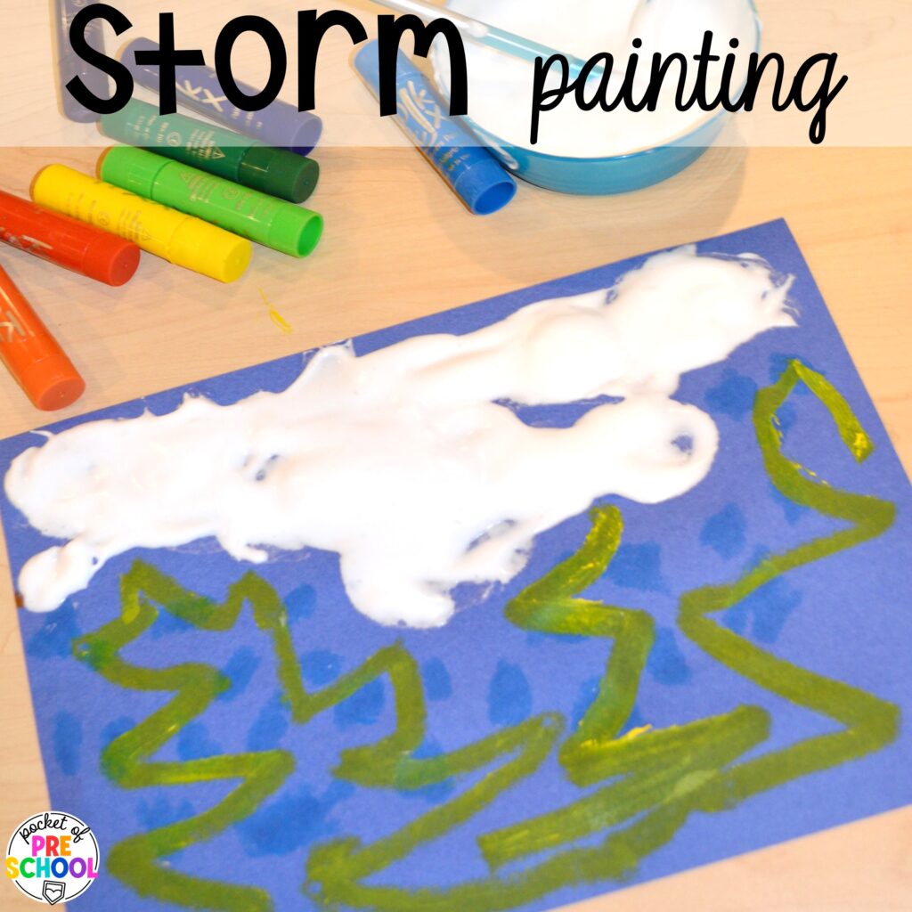 Storm painting plus more spring art activities to brighten your preschool, pre-k, and kindergarten rooms.
