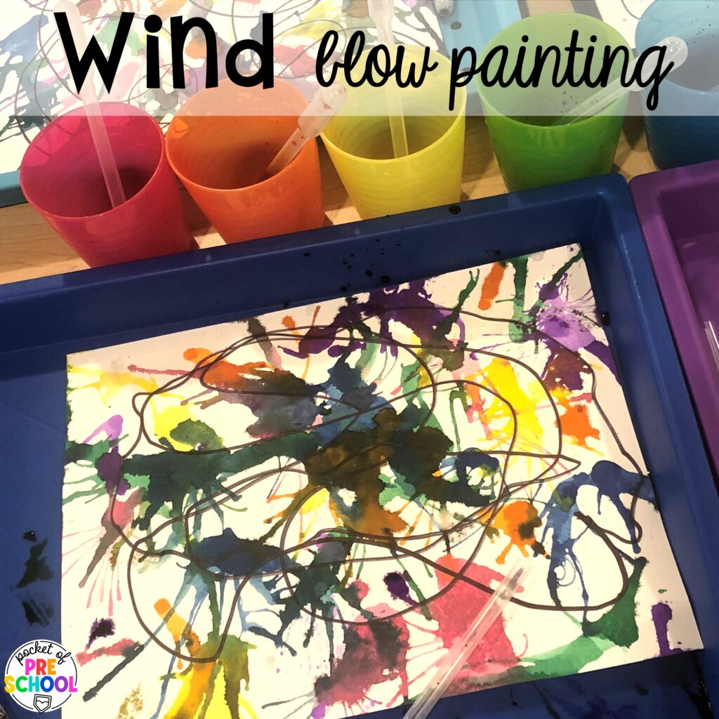 Wind blow painting plus more spring art activities to brighten your preschool, pre-k, and kindergarten rooms.