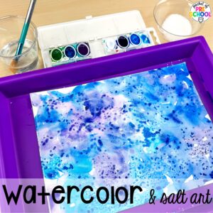 Watercolor & salt art plus more winter art activities to occupy your preschool, pre-k, and kindergarten students during the long winter months.