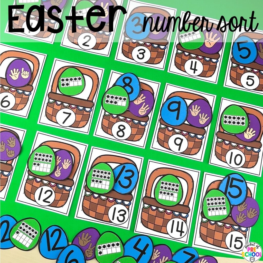 Easter number sort plus more Easter-themed centers and activities that are sure to egg-cite your preschool, pre-k, and kindergarten students!
