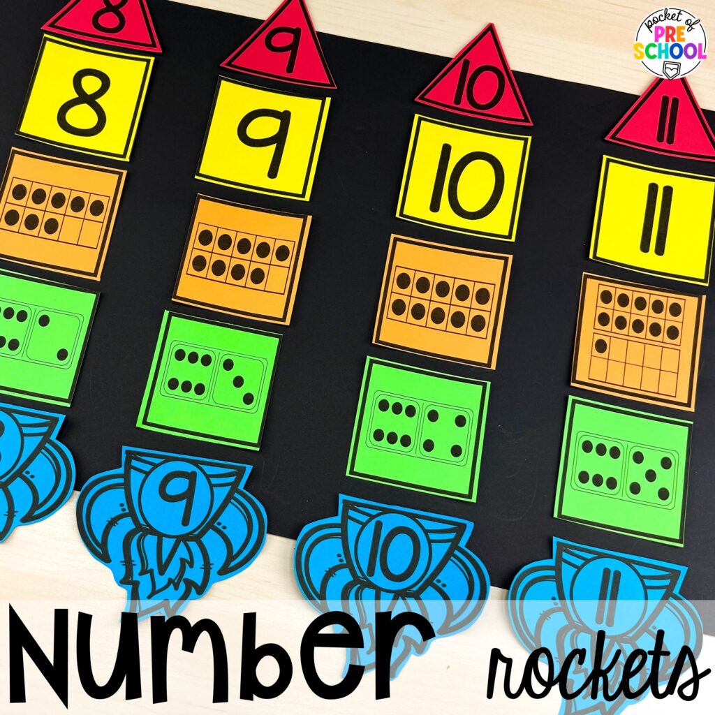 Number rockets and more space activities and center ideas for preschool, pre-k, and kindergarten to blast off their learning potential!