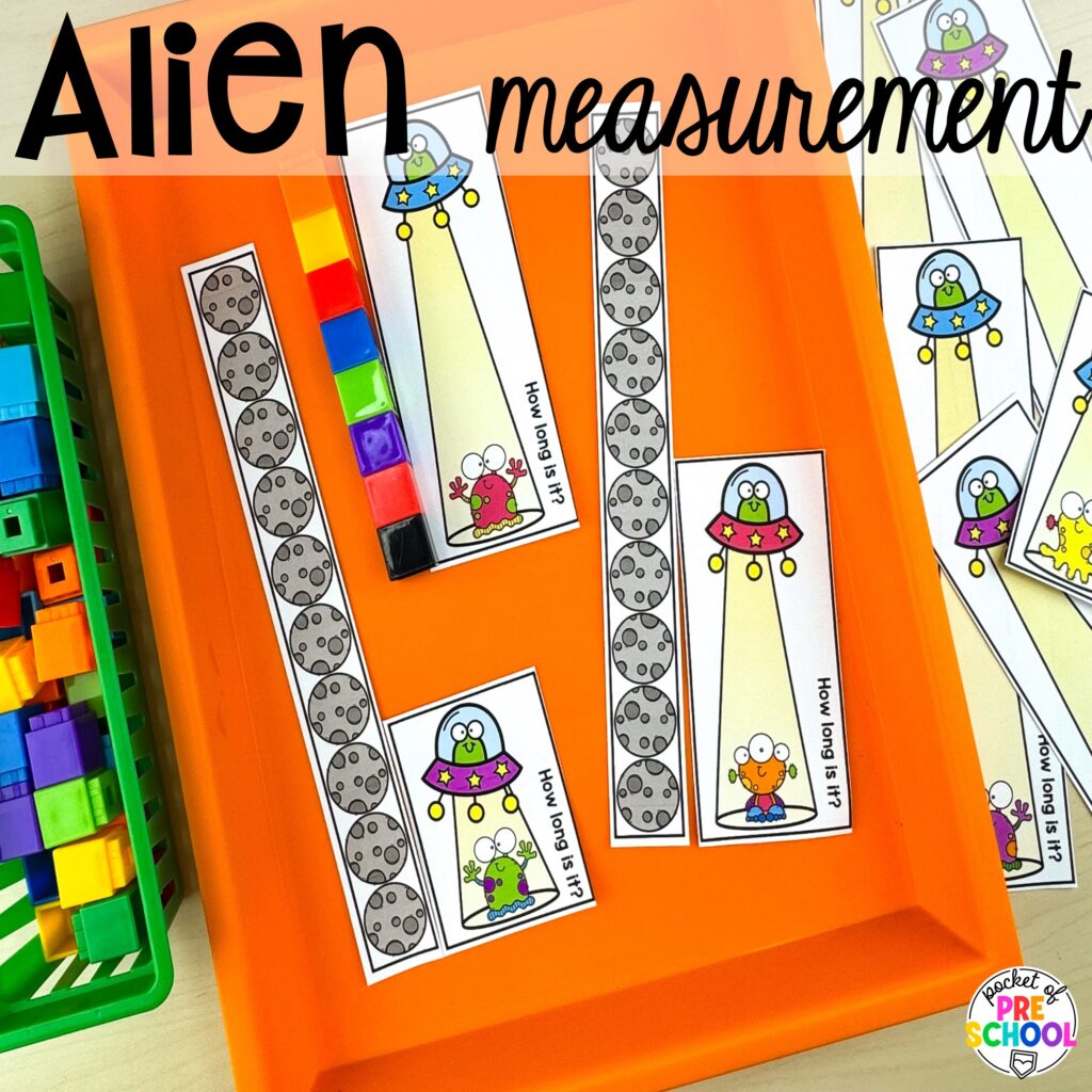 Alien measurement and more space activities and center ideas for preschool, pre-k, and kindergarten to blast off their learning potential!