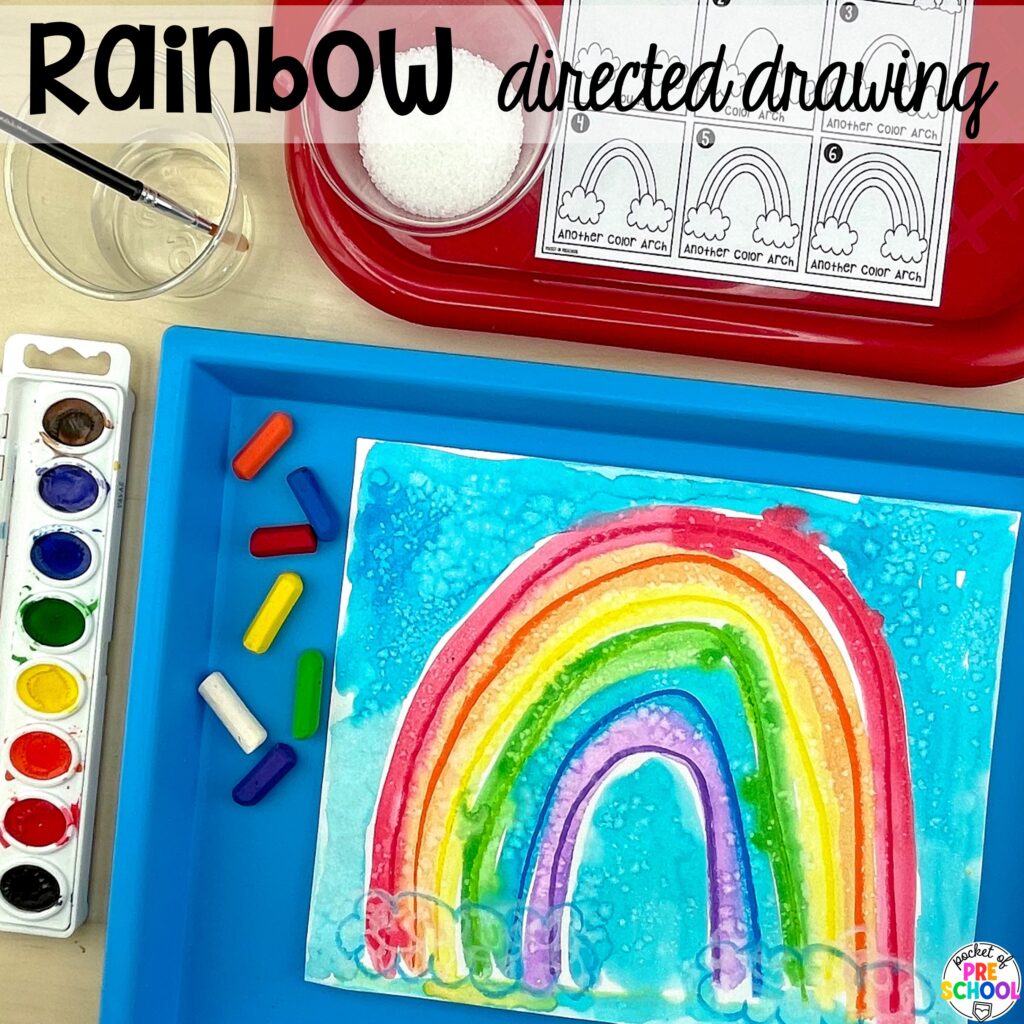 Rainbow directed drawing plus more spring directed drawings and how to use them in your preschool, pre-k, and kindergarten classroom.