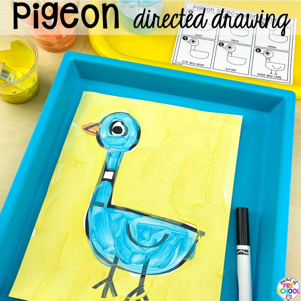 Pigeon directed drawing plus more book buddies directed drawings and how to use them in your preschool, pre-k, and kindergarten classroom.