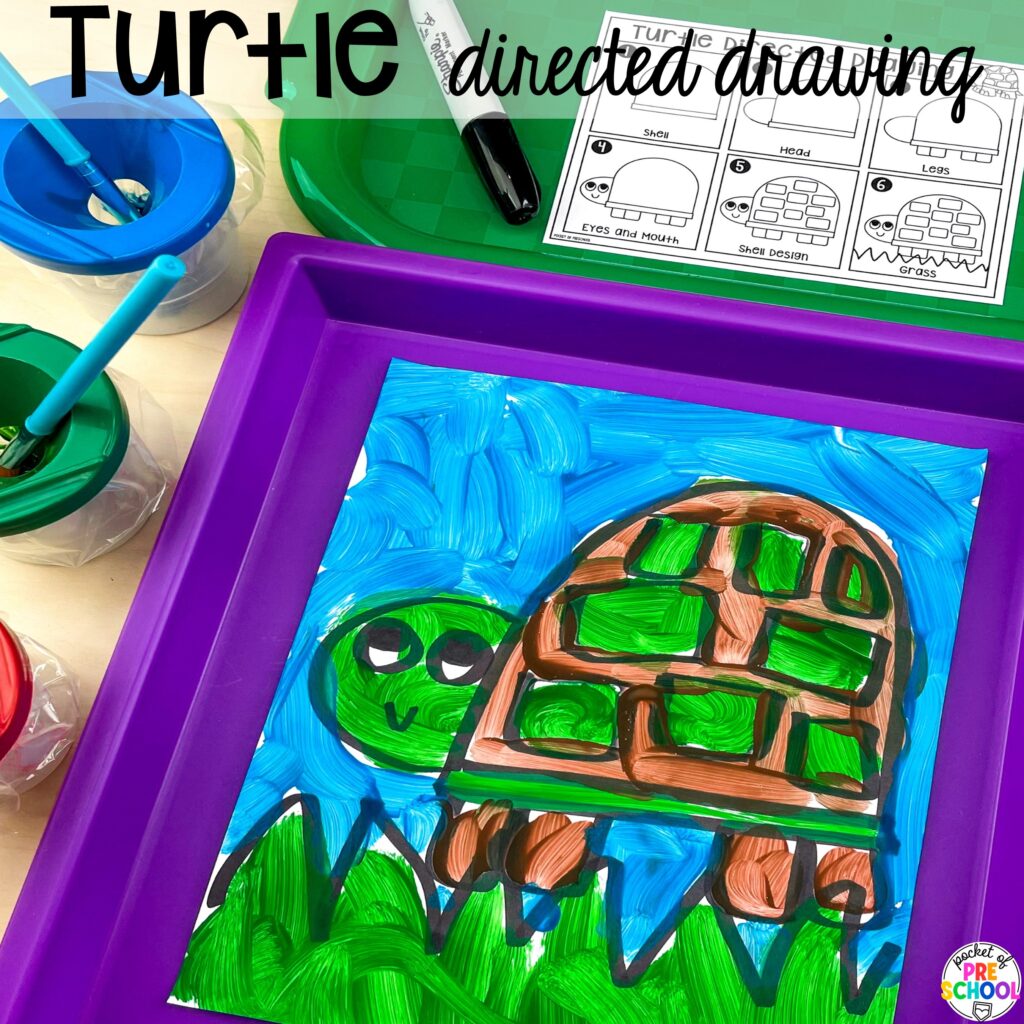 Turtle directed drawing plus more summer directed drawings and how to use them in your preschool, pre-k, and kindergarten classroom.