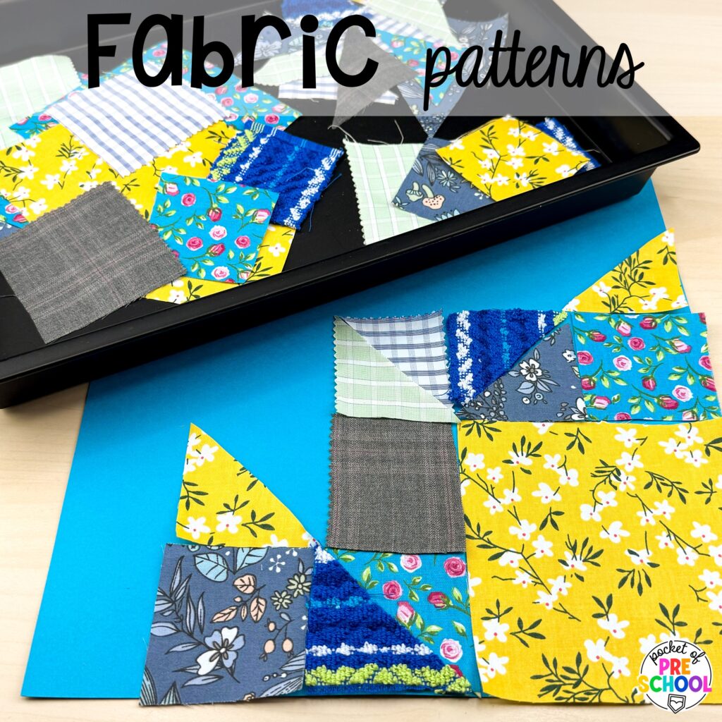 Fabric patterns plus more clothing activities and centers for preschool, pre-k, and kindergarten students. This is a great theme for working on colors, patterns, sorting, and matching!