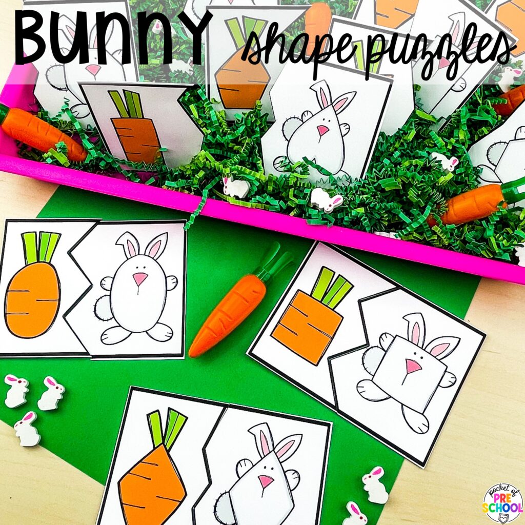 Bunny shape puzzles plus more Easter-themed centers and activities that are sure to egg-cite your preschool, pre-k, and kindergarten students!