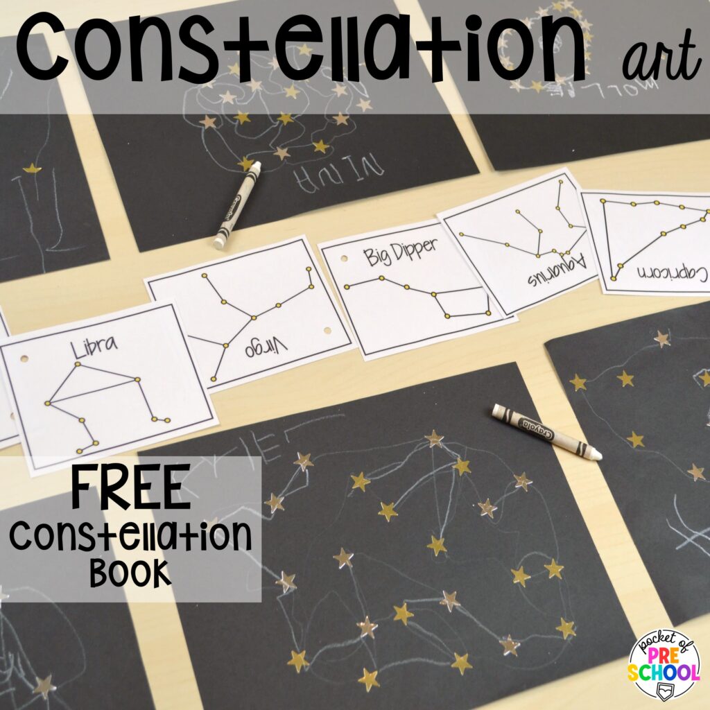 Constellation art FREEBIE and more space activities and center ideas for preschool, pre-k, and kindergarten to blast off their learning potential!