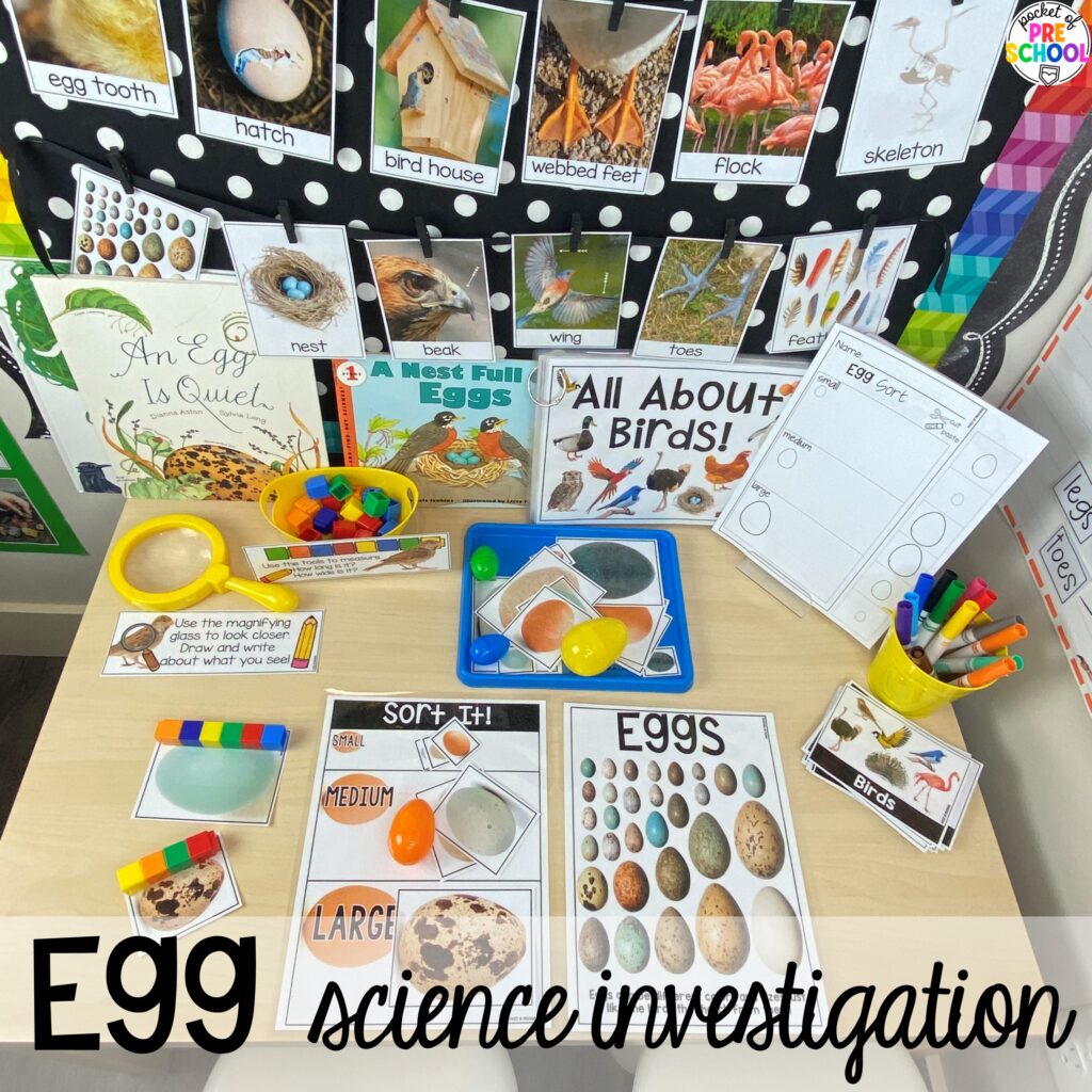 Egg science investigation plus more Easter-themed centers and activities that are sure to egg-cite your preschool, pre-k, and kindergarten students!