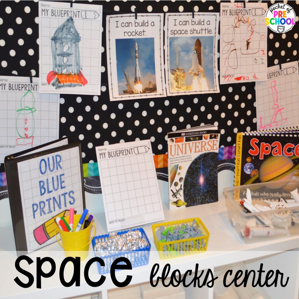 Space blocks center and more space activities and center ideas for preschool, pre-k, and kindergarten to blast off their learning potential!