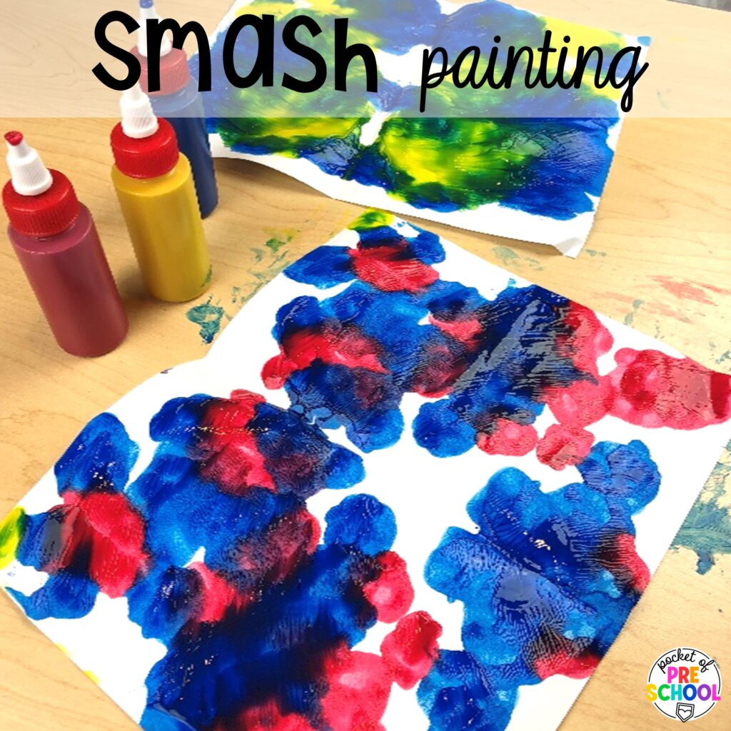 Smash painting plus more clothing activities and centers for preschool, pre-k, and kindergarten students. This is a great theme for working on colors, patterns, sorting, and matching!