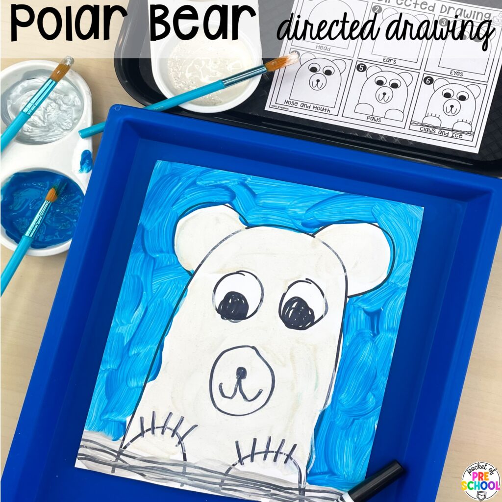 Polar bear directed drawing plus more about winter directed drawings and how to use them in your preschool, pre-k, and kindergarten classroom.