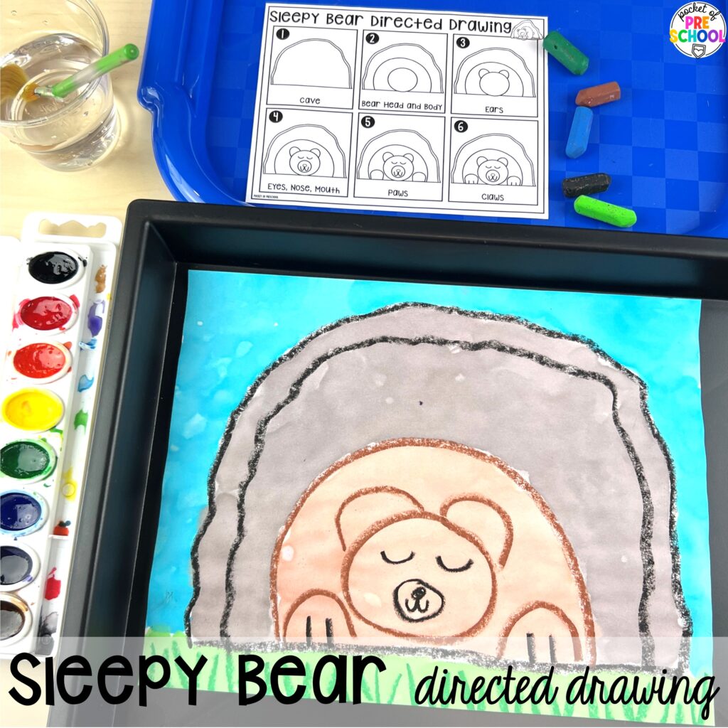 Sleepy bear directed drawing plus more themes directed drawings and how to use them in your preschool, pre-k, and kindergarten classroom.