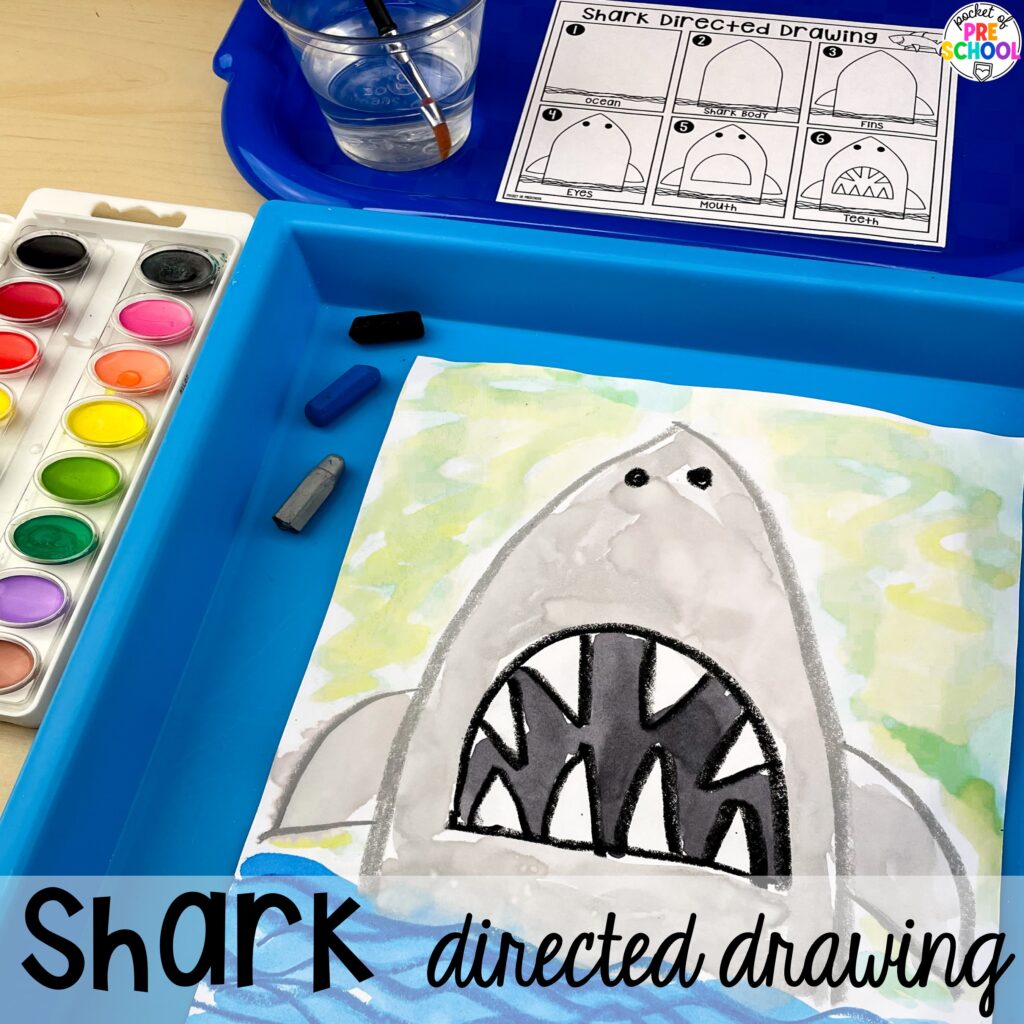 Shark directed drawing plus more summer directed drawings and how to use them in your preschool, pre-k, and kindergarten classroom.