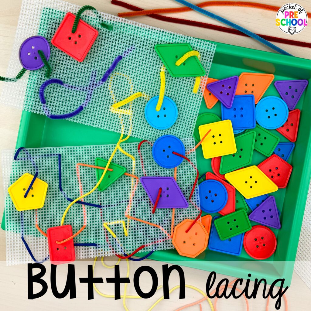 Button lacing plus more clothing activities and centers for preschool, pre-k, and kindergarten students. This is a great theme for working on colors, patterns, sorting, and matching!