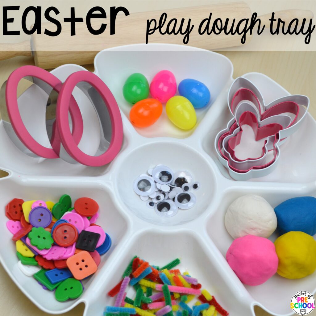 Easter play dough tray plus more Easter-themed centers and activities that are sure to egg-cite your preschool, pre-k, and kindergarten students!