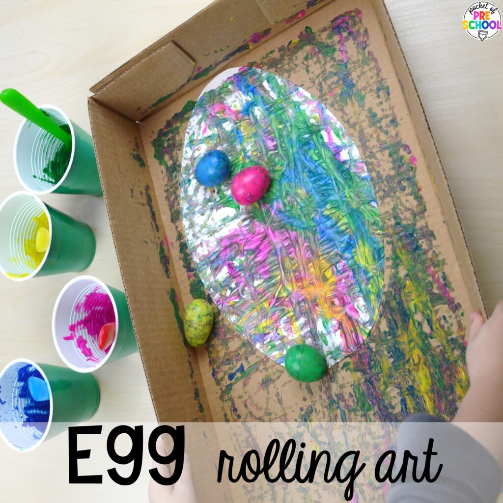 Egg rolling art plus more Easter-themed centers and activities that are sure to egg-cite your preschool, pre-k, and kindergarten students!