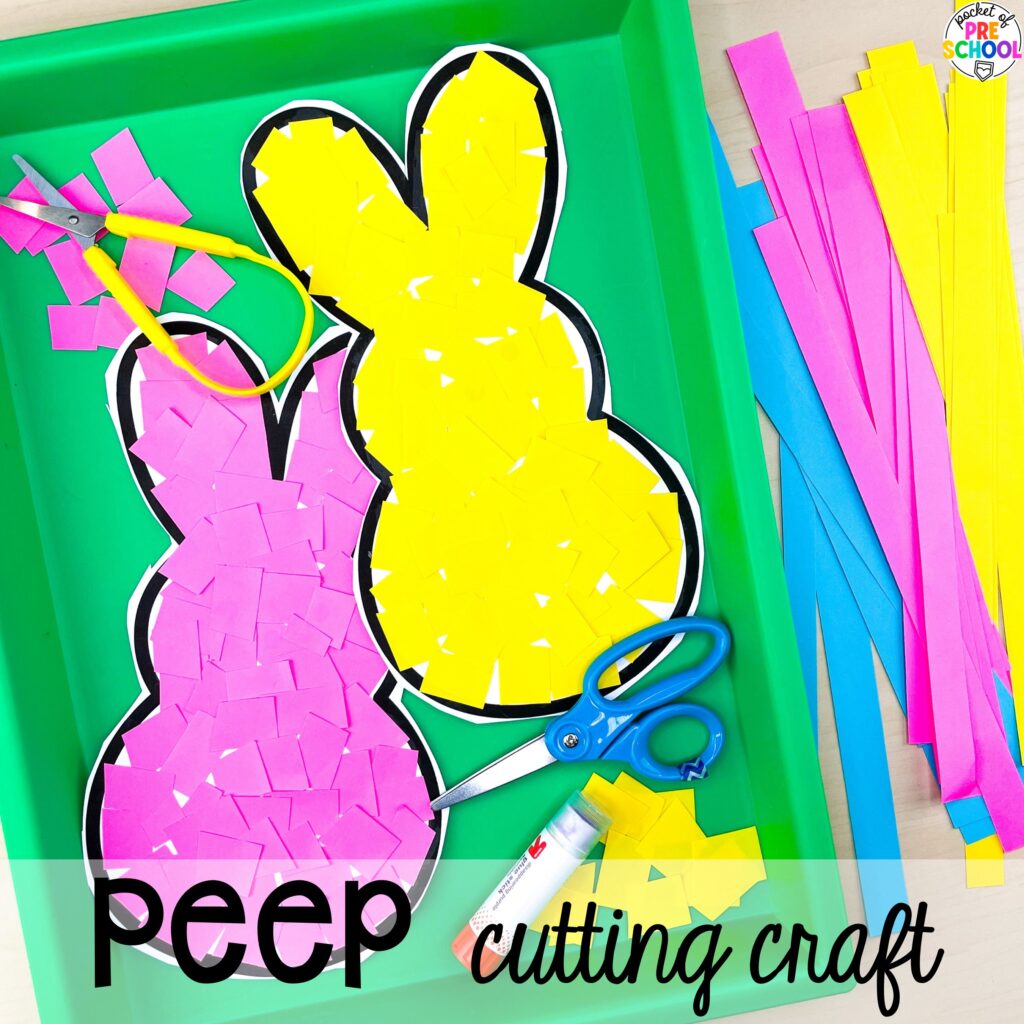 Peep cutting craft plus more Easter-themed centers and activities that are sure to egg-cite your preschool, pre-k, and kindergarten students!