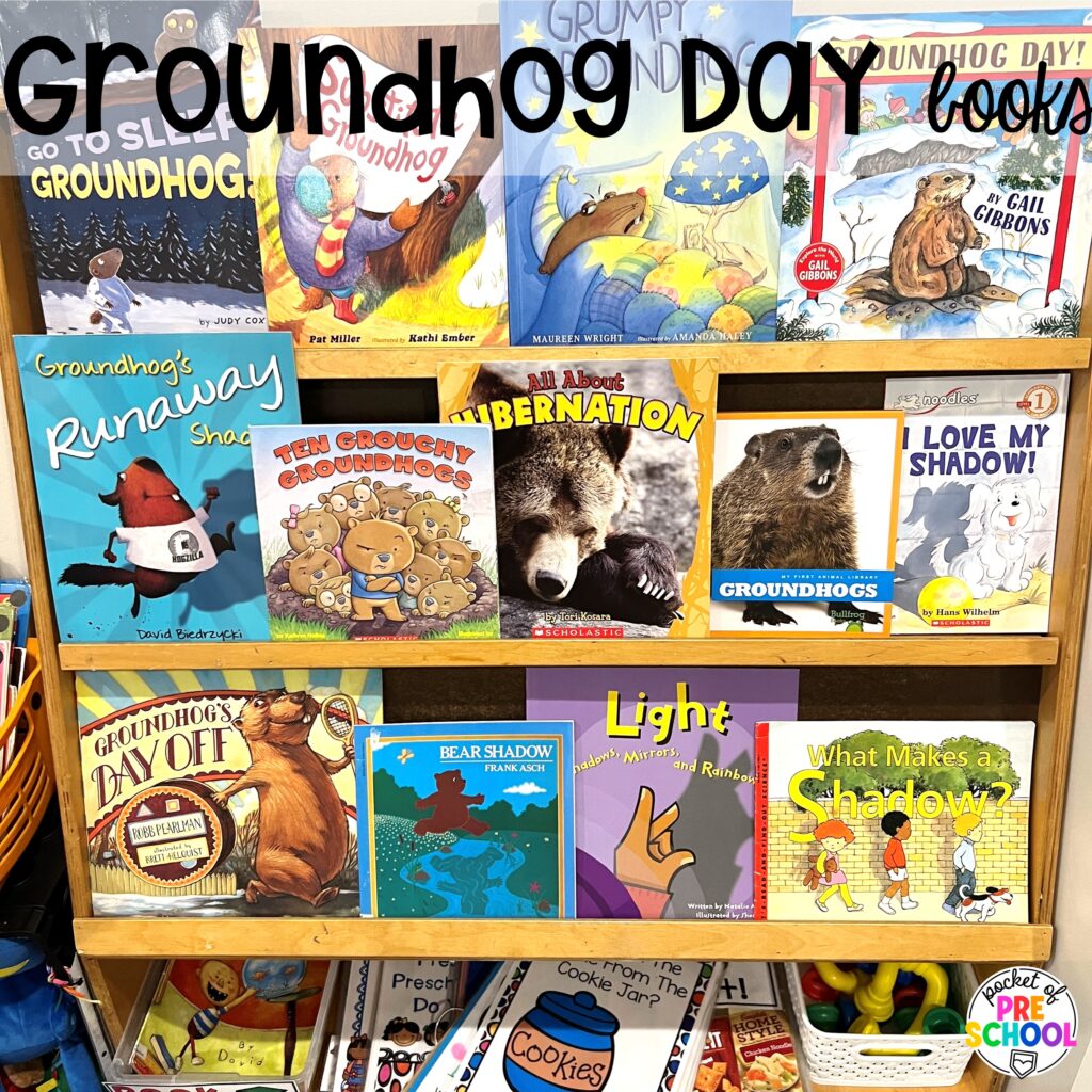 Groundhog Day books plus more Groundhog Day Activities and Centers for math, literacy, fine motor, science, and more for preschool, pre-k, and kindergarten students.