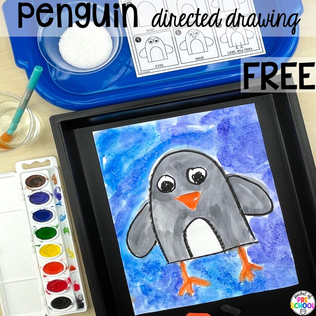 Penguin directed drawing plus more about winter directed drawings and how to use them in your preschool, pre-k, and kindergarten classroom.