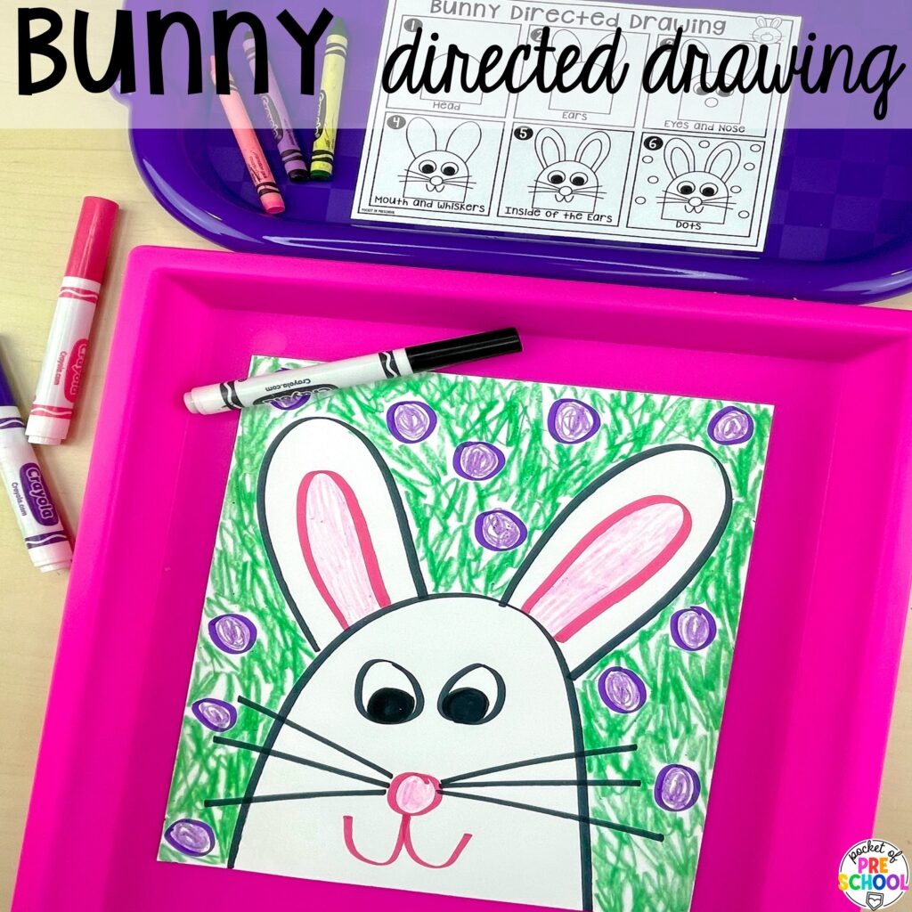 Bunny directed drawing plus more spring directed drawings and how to use them in your preschool, pre-k, and kindergarten classroom.