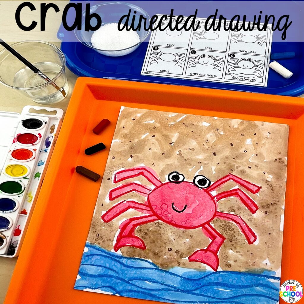 Crab directed drawing plus more summer directed drawings and how to use them in your preschool, pre-k, and kindergarten classroom.