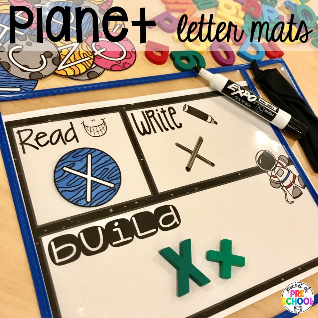 Planet letter mats and more space activities and center ideas for preschool, pre-k, and kindergarten to blast off their learning potential!
