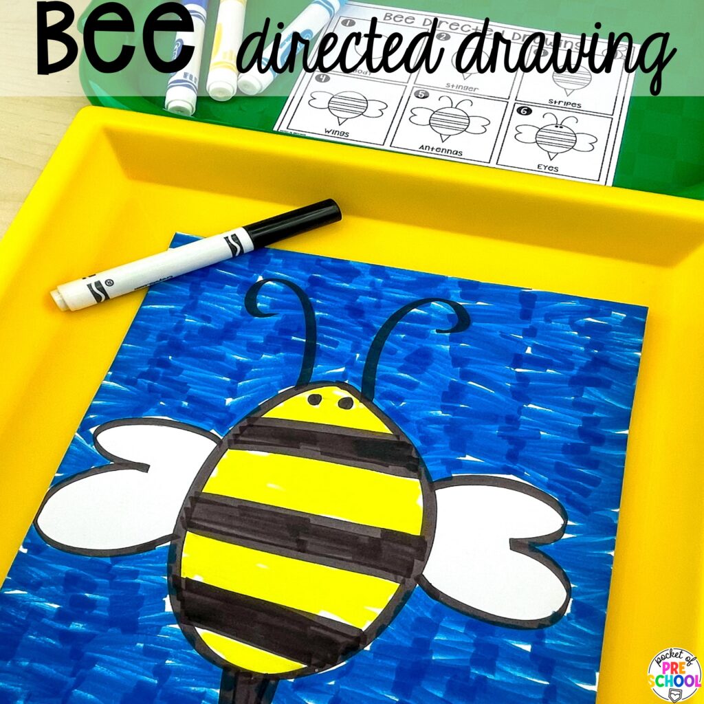 Bee directed drawing plus more summer directed drawings and how to use them in your preschool, pre-k, and kindergarten classroom.