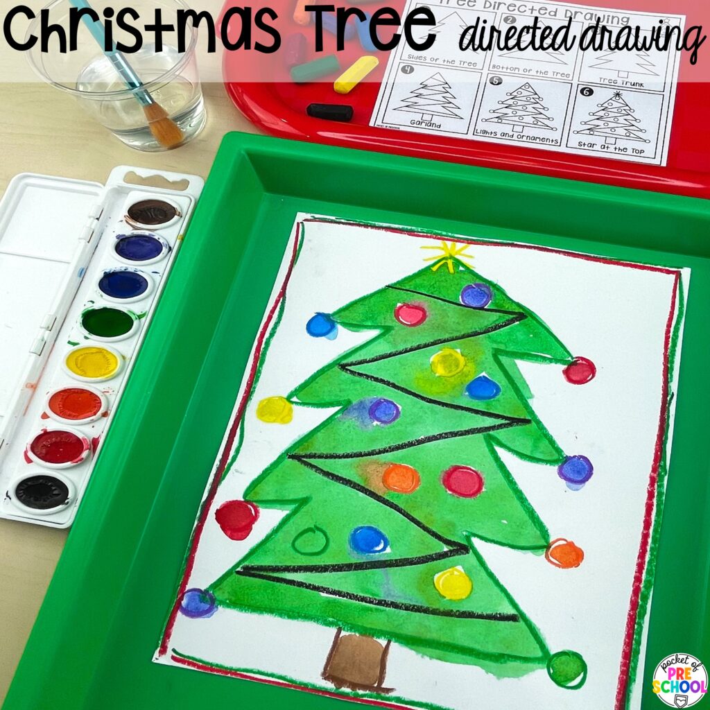 Christmas tree directed drawing plus more about winter directed drawings and how to use them in your preschool, pre-k, and kindergarten classroom.