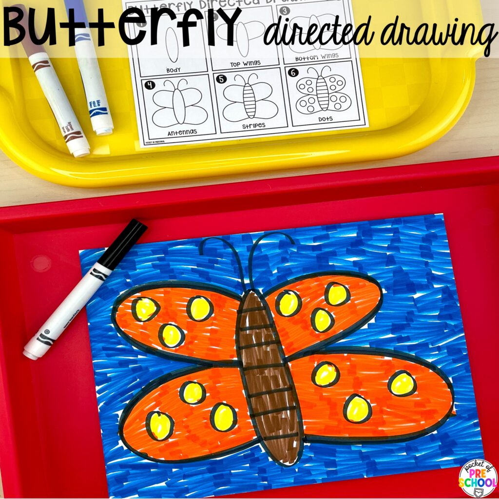Butterfly directed drawing plus more spring directed drawings and how to use them in your preschool, pre-k, and kindergarten classroom.