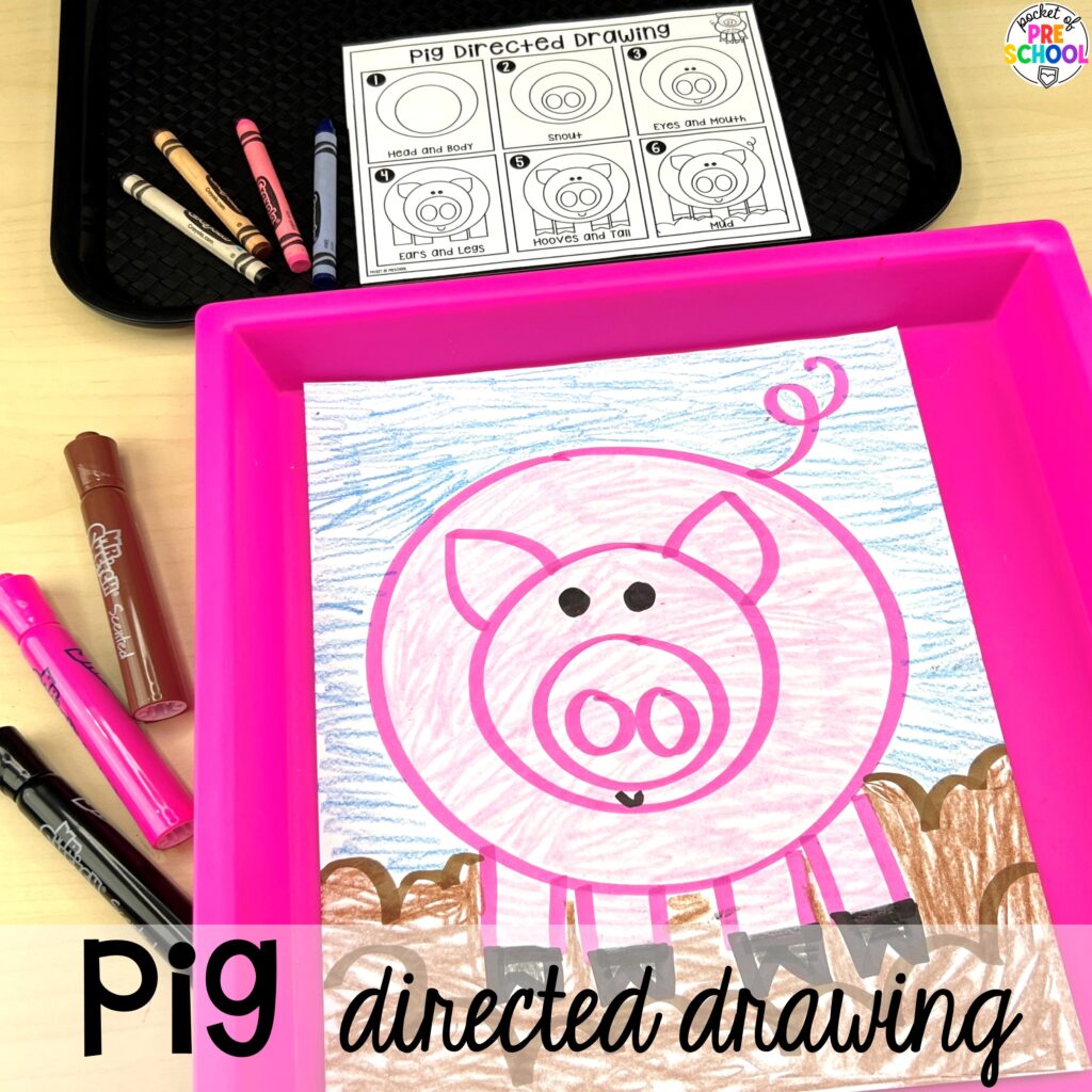 Pig directed drawing plus more animal directed drawings and how to use them in your preschool, pre-k, and kindergarten classroom.
