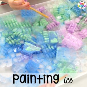 Painting ice plus more winter art activities to occupy your preschool, pre-k, and kindergarten students during the long winter months.