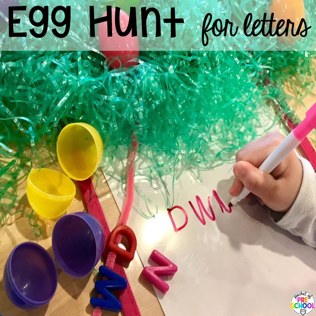 Egg hunt for letters plus more Easter-themed centers and activities that are sure to egg-cite your preschool, pre-k, and kindergarten students!