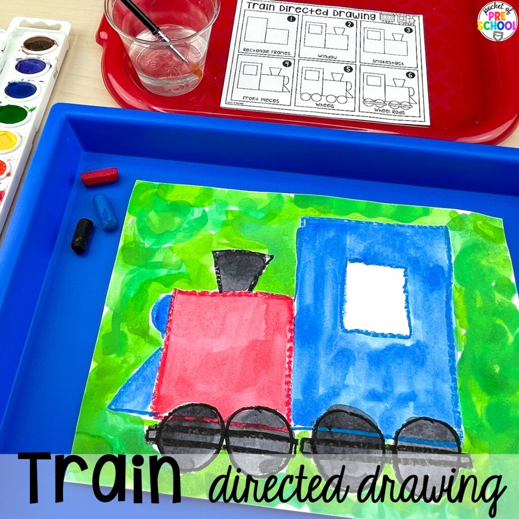 Train directed drawing plus more about transportation directed drawings and how to use them in your preschool, pre-k, and kindergarten classroom.
