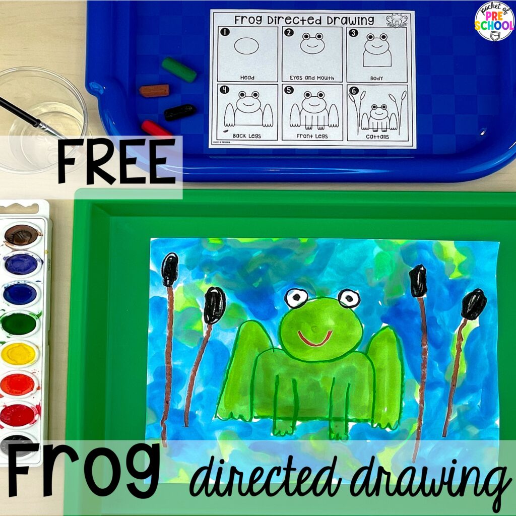 Frog directed drawing FREEBIE plus more spring directed drawings and how to use them in your preschool, pre-k, and kindergarten classroom.