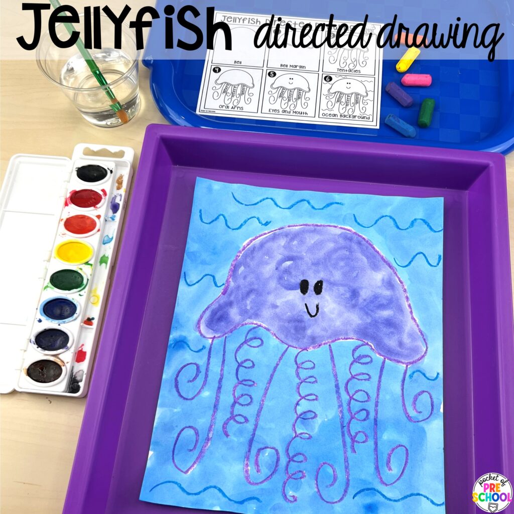 Jellyfish directed drawing plus more animal directed drawings and how to use them in your preschool, pre-k, and kindergarten classroom.