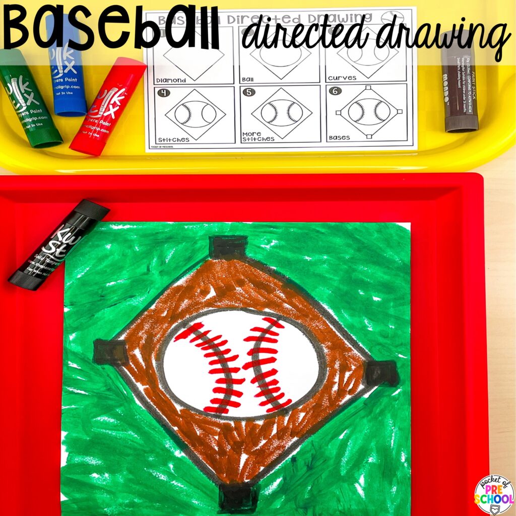 Baseball directed drawing plus more summer directed drawings and how to use them in your preschool, pre-k, and kindergarten classroom.