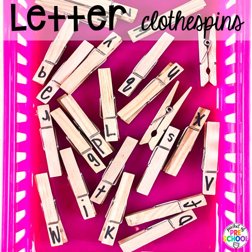 Letter clothespins plus more clothing activities and centers for preschool, pre-k, and kindergarten students. This is a great theme for working on colors, patterns, sorting, and matching!