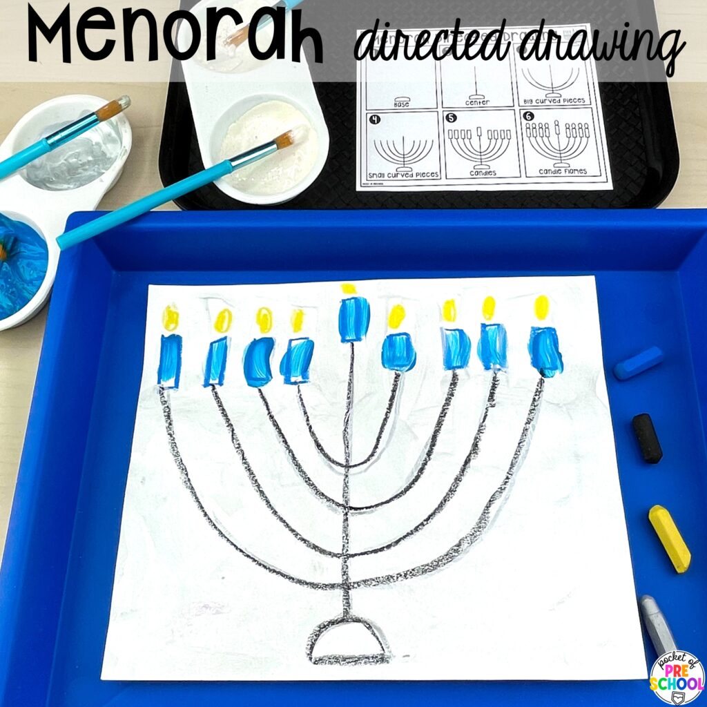 Menorah directed drawing plus more about winter directed drawings and how to use them in your preschool, pre-k, and kindergarten classroom.