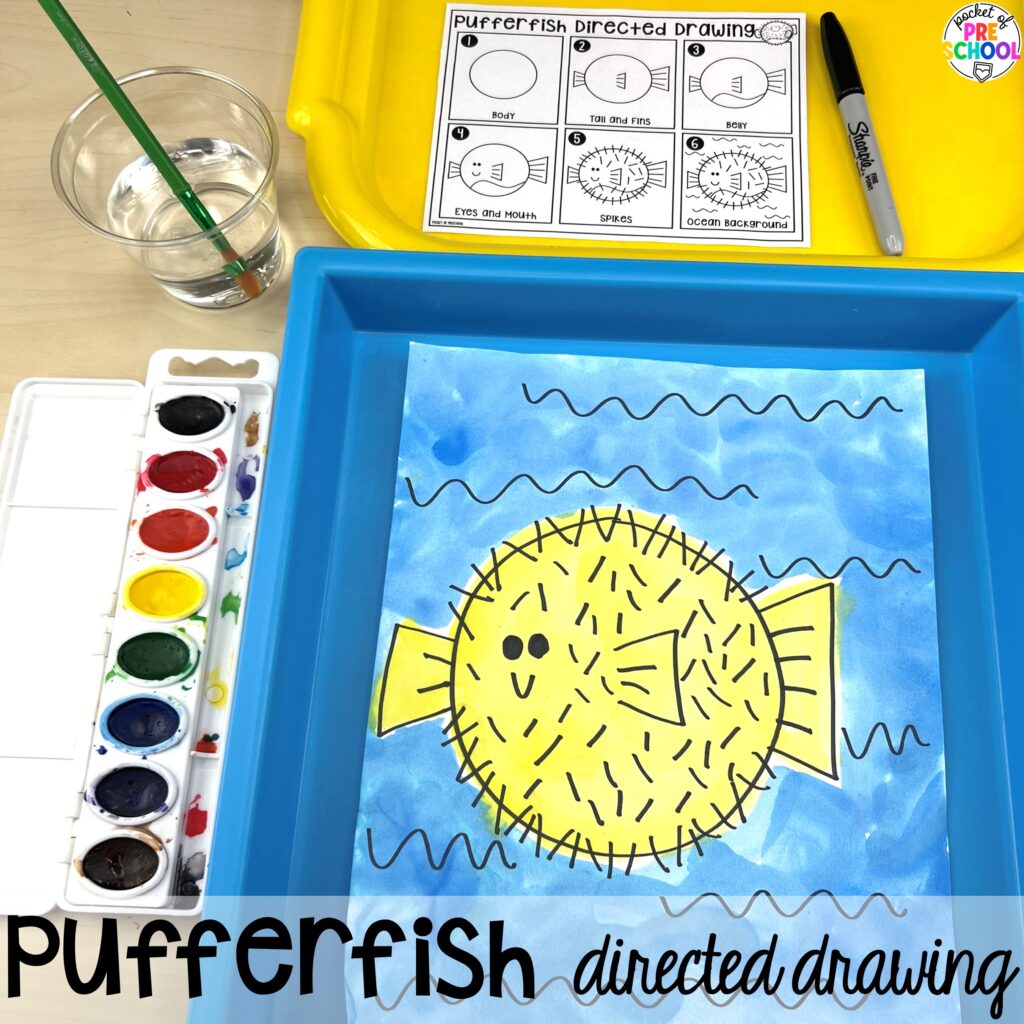 Pufferfish directed drawing plus more animal directed drawings and how to use them in your preschool, pre-k, and kindergarten classroom.