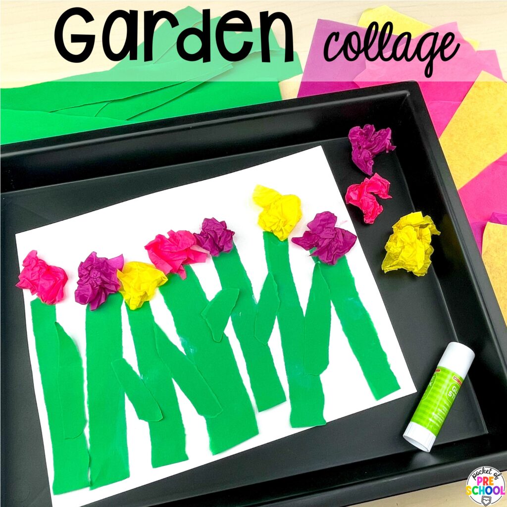 Garden collage plus more spring art activities to brighten your preschool, pre-k, and kindergarten rooms.