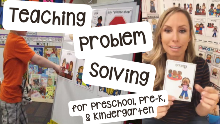 Tips to teach problem solving skills to preschool, pre-k, and kindergarten students.