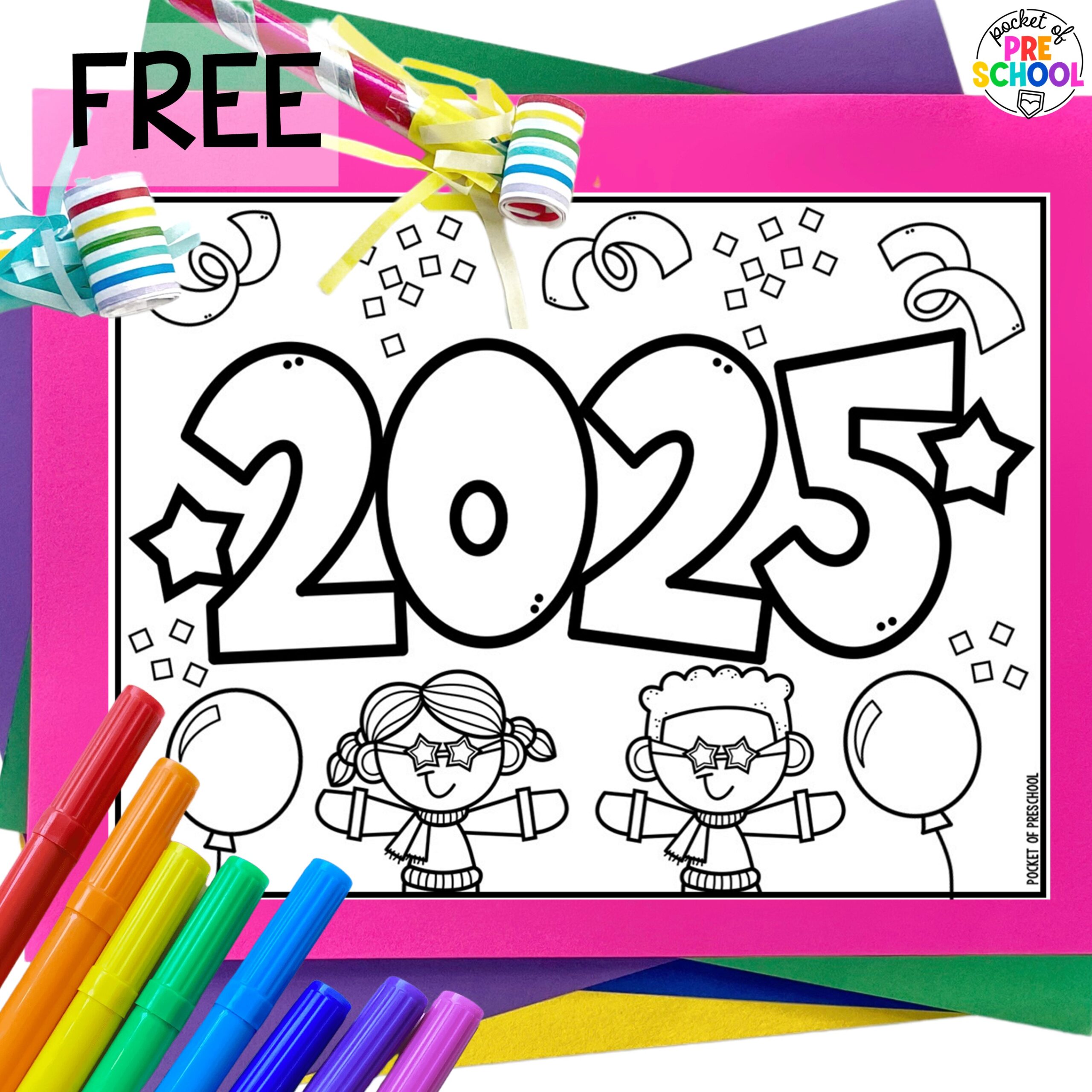 New years freebie plus more New Year activities and centers for preschool, pre-k, and kindergarten students.