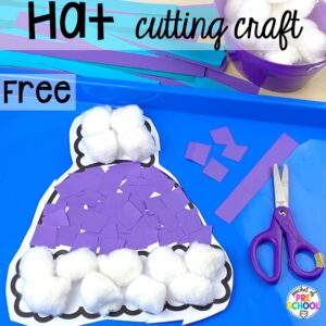 Winter hat cutting craft FREEBIE plus more winter art activities to occupy your preschool, pre-k, and kindergarten students during the long winter months.