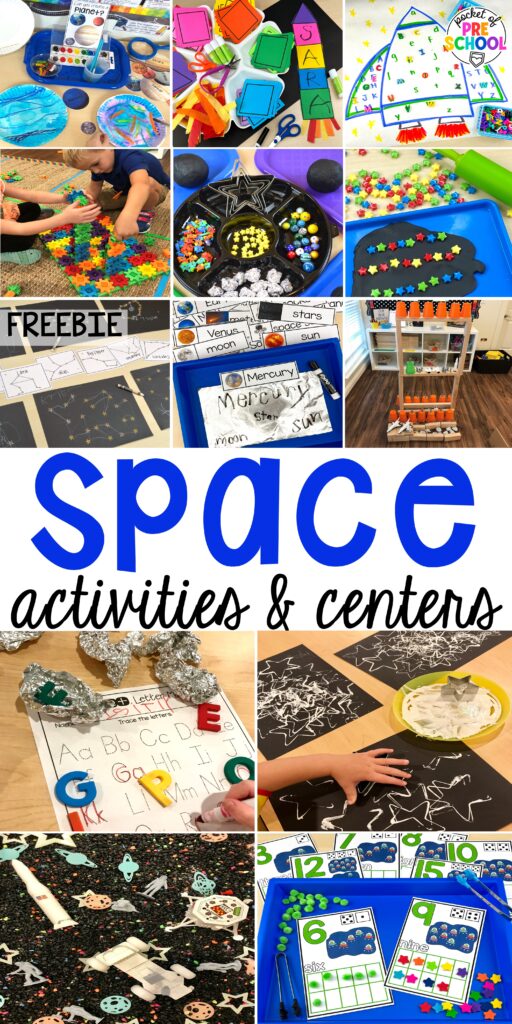 Space activities and center ideas for preschool, pre-k, and kindergarten to blast off their learning potential!