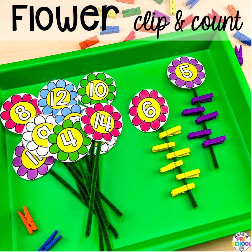 Flower Clip & Count! Plant activities for preschool, pre-k, and kindergarten students to learn and grow this spring or summer. 
