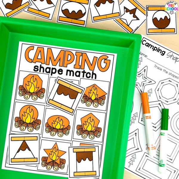 Camping math & literacy centers for preschool, pre-k, and kindergarten.